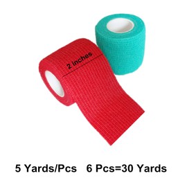 Baisunt 6 Pack 2 Inches Cohesive Bandage Self Adhesive Wrap Elastic Self Adherent Vet Wrap Breathable Self Stick Tape for Wrist, Ankle, Sports, Tatoo Wrap(5 Yards, Red)
