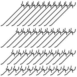 Waltool 40Pcs 2" /50mm Stainless Steel Pegboard Display Hooks Bulk Set, Black Garage Organization Peg Wall Hook Metal Slatwall Panel Hook Fit 1/8 and 1/4 Inch Pegboard for Retail