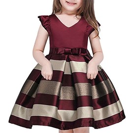 NSSMWTTC Flower Girls Dresses Christmas Wedding Frocks Kids Knee Sleeveless Pageant Prom Gown Dress (Wine,130)