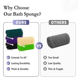 African Bath Net Sponge with Long Stretch Design, Quick Dry Body Scrubber