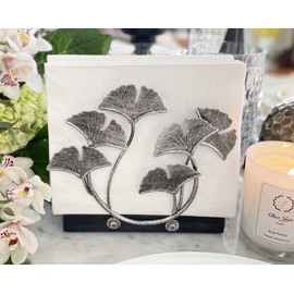 Chez JuJu Silver Ginkgo Vertical Napkin Holder | Contemporary Modern Design | Disposable Paper Hand Towel Tray Caddy | Bathroom Kitchen Dining Restaurant Wedding Party Office | Indoor Outdoor Décor
