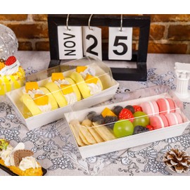 NPLUX Charcuterie Boxes with Clear Lids Mini Dessert Bakery Boxes Disposable To Go Food Containers for Cookie Cake Slice Sushi Strawberry 7.48x3.35x2.5INCH(100 Pack, White)