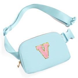 Gitus Gifts for 7 8 9 10 11 Year Old Girls Belt Bag Fanny Pack Crossbody Bags with Initial Letter Patch Birthday Gifts for Daughter Sister Friends Teen girls (Icing Blue-V)