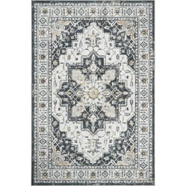 zesthome 5x7 Area Rugs, Machine Washable Rugs for Living Room, Bedroom,Stain Resistant Vintage Large Area Rug,Non-Slip Medallion Pattern Home Decor Rugs (Black,5'x7')