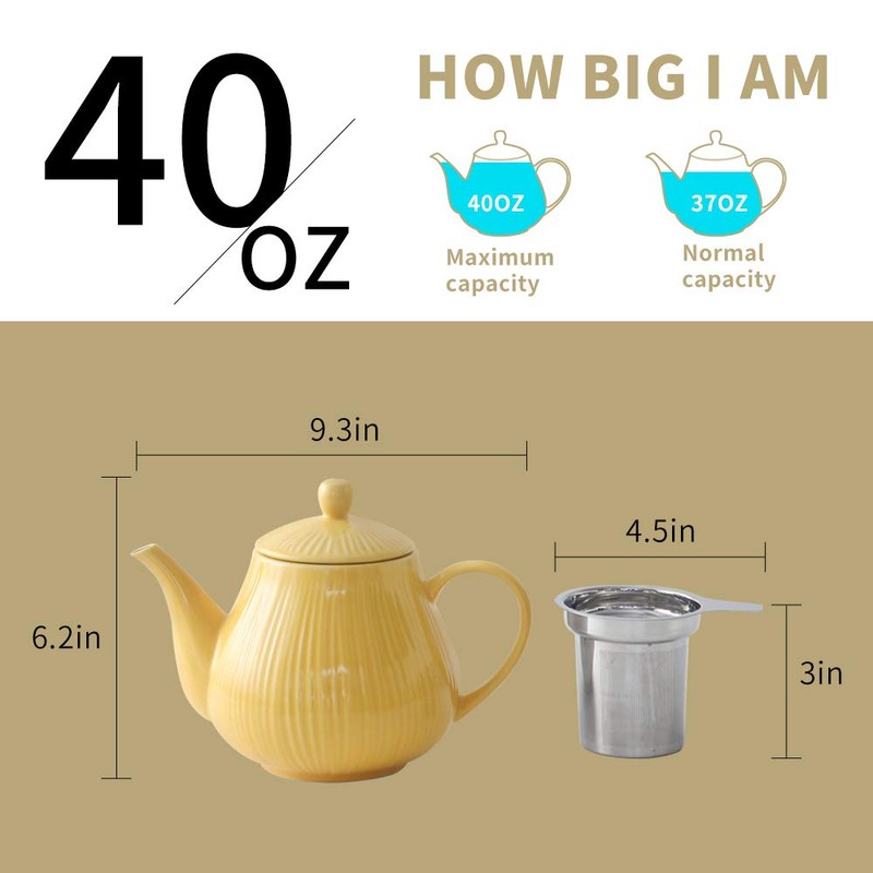 KOOV Ceramic Teapot with Infuser, 40 ounce Tea Pot with