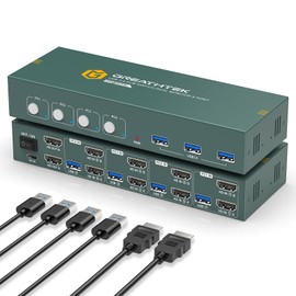 4K@60Hz HDMI KVM Switch for 4 Computers & 2 Monitors - 3 USB 3.0 Ports, Keyboard & Mouse Sharing, Printer/Scanner Support