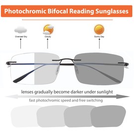 Photochromic Bifocal Reading Glasses Anti-blue Light Glasses Rimless Transition Sunglasses Women Men Sun Readers