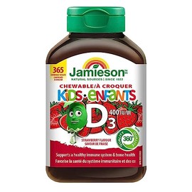 Jamieson Kids Chewable Vitamin D3 400 IU, Strawberry Flavour Panda Shaped Tablets - 365 Chewable Tablets