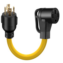 LAZMUMI 4 Prong 30 Amp RV Generator Adapter Cord with Grip Handle, L14-30P Twist Lock Male to 14-50R Female, Heavy Duty STW 10 AWG for Generator to RV Trailer Camper,18inch