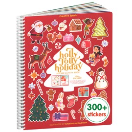 CUPKIN Holly Jolly Holiday Stickers for Kids, Toddler Sticker Book, Santa Christmas Activity Book, Toddler Travel Essentials, 300+ Christmas Stickers + 8 Sticker Scenes and Coloring Pages