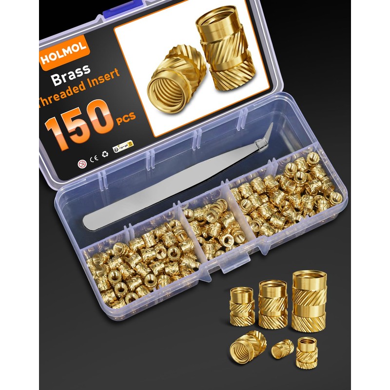 HOLMOL Threaded Insert Set of 150 Brass Melting Thread M4