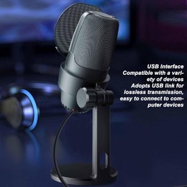 XUMIUZIY USB Gaming Microphone for PS 4/PS 5/PC, Condenser Microphone with Pop Filter, Dynamic Ambient Lights, Shock Mount, Quick Mute, Volume Gain Control, for Streaming, Podcasting