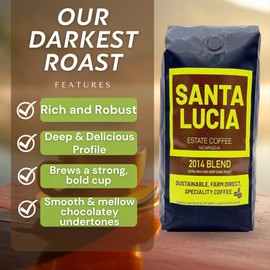 Santa Lucia Nicaraguan Specialty Coffee - 2014 Deep Bold Roast 2 Pounds (2-16oz Bags, Whole Bean)