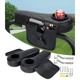 Golf Cart Armrest with Cup Holder & Rear Seat Organizer, No Drilling Golf Cart Diamond Arm Rest Fits 1" Square Tube Frame Compatible with EZGO Club Car Yamaha, Enhanced Storage & Comfort