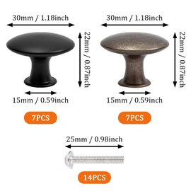 SYEYCW 14 Pcs Cabinet Knobs, 30mm Vintage Cupboard Knobs, Round Furniture Door Knobs, Antique Style Wardrobe Knobs, Drawer Handles with 14 Matching Screws, for Kitchen, Bedroom, Black, Bronze