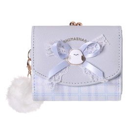 [Coboca+] WC25002 Simaenaga Mini Wallet, Trifold, Holds 8 Cards, Coin Purse Included, Lace Ribbon Design, 3 Colors, 9 x 10 x 3 cm, blue