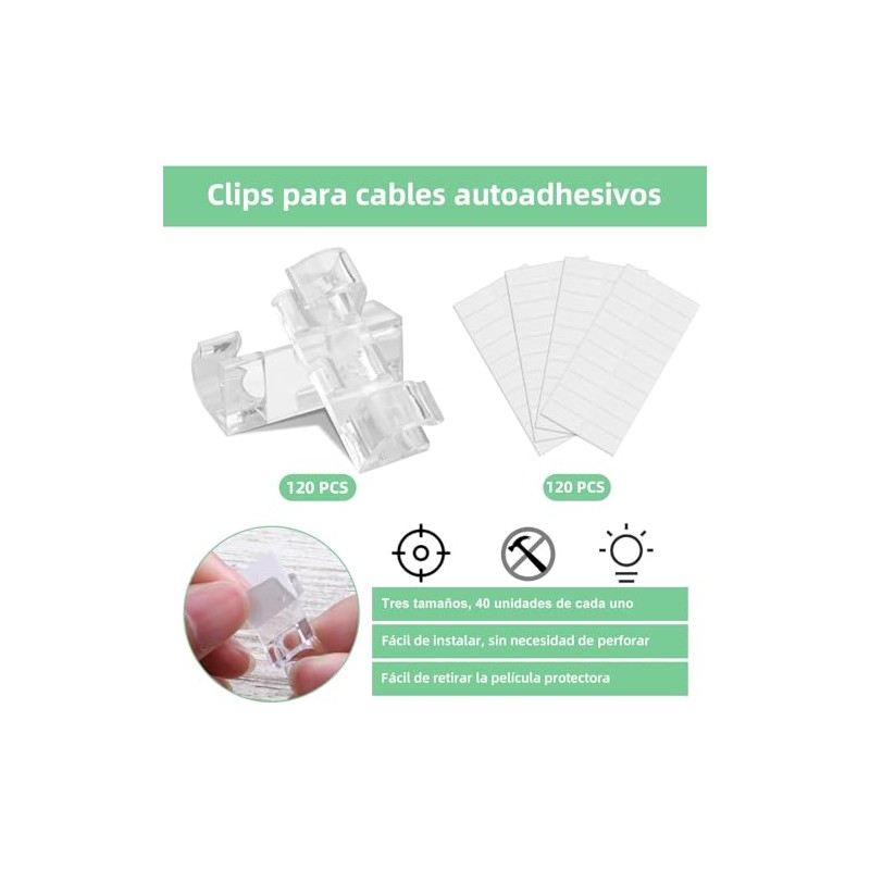120 Piezas Organizador de Cables , Clips para Cables, Cable