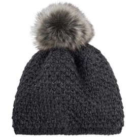 styleBREAKER 04024208 Children's Bobble Hat Crochet with V Pattern, Warm Thermal Fleece Lining, Winter Fur Bobble Hat, 2-4 Years, darkgray