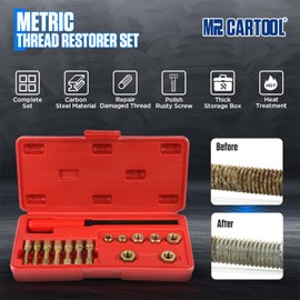 MR CARTOOL Metric Thread Chaser Set, Carbon Steel Thread Cutting Tool Set for Recutting, Metric Thread Augers, Universal Metric Thread Restorer Repair Tool Kit (15 Pieces)