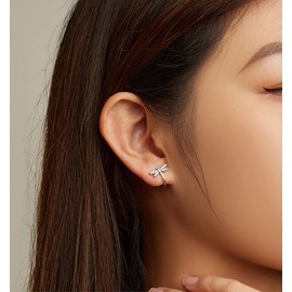 Cute Dragonfly Small Hoop Earrings Sterling Silver 925 Cubic Zirconia Crystal Cartilage Tragus Earrings Huggie Hoops Lever Back Studs Earring Dainty Jewelry Gifts for Women Girls