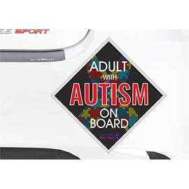 Awareness Matters Level 33 Young Adult/Adult With Autism On Board Full Colour Safety Sticker For the Exterior of the Vehicle - Emergency Services Warning & Information Sticker (Adult)