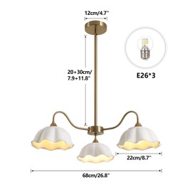 Fulesi Semi Flush Mount Chandelier Mid Century Modern Sputnik Chandelier with White Ceramic Shade 3-Light Gold Brass Chandelier Living Room Ceramic Ceiling Light