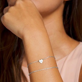 TINGN Women's Gold Silver Heart Bracelet, 14K Gold/White Gold Plated Letter Bracelet, Girls' Heart Bracelets, Jewellery, Women's Anniversary Gift, Birthday Gifts for Her Women Girlfriend Girls