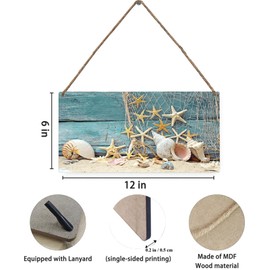 Mdulftar Summer Welcome Door Sign Sea Beach Fishing Net Rustic Wooden Hanging Sign 12" x 6" Rectangular for Home Office Farmhouse Outdoor Indoor Décor