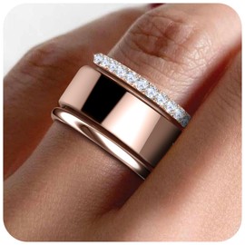 SZJCLTD 2 Pack 14K Gold Plated Stackable Rings Compatible with Oura Ring Gen 3/4, Cubic Zirconia Simulated Diamond Stacking Rings Eternity Bands for Smart Ring (Rose Gold, 10)