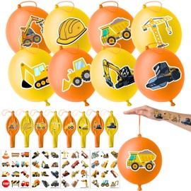 ThuanXuanLoc 72 PCS Construction Party Favors - 48 PCS Temporary Tattoos & 24 PCS Punch Balloons Combo – Birthday Gifts & Goodie Bag Fillers
