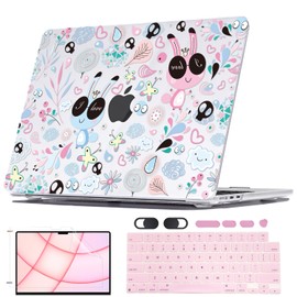 Seanai Protective Case Compatible with M5 A3449 M4 A3240 MacBook Air 13.6 Inch 2026 2025 2024 2023 2022 A2681 M2 A3113 M3, Printed Pattern Hard Shell Case Keyboard Cover Screen Film, Cute Rabbits