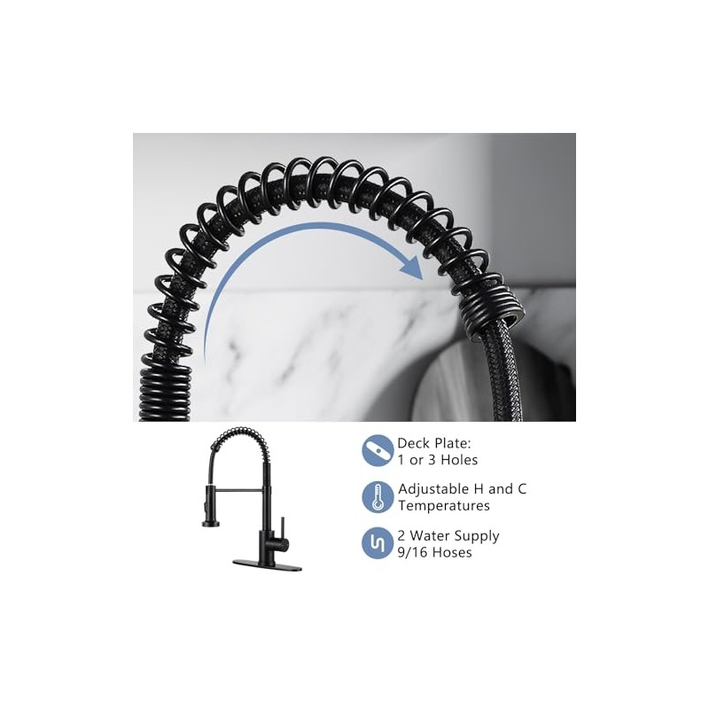 DJS Kitchen Faucets with Pull Down Sprayer Matte Black -