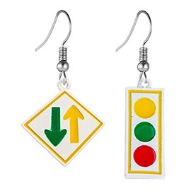 MALOYANVE Traffic Light Earrings for Women Creative Funny Enamel Black Traffic lights and Signs Personality Red Green Yellow Light Dangle Drop Geometric Statement Earrings Jewelry (White Traffic light)