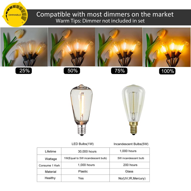 DAMAING Outdoor String Lights LED 100 FT Patio String Lights,52