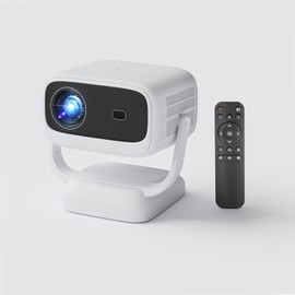 Portable WiFi Bluetooth Projector, 4K Compatible Smart Mini Projector with 360° Stand, 1080P HD Home Cinema Projector for Indoor Outdoor Use, Works with Smartphone/TV Stick/Laptop