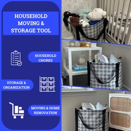 DURASACK Heavy Duty Storage Tote Bag 22-Gallon Rugged Woven Polypropylene Moving Bag, Reusable Self-Standing Design, Holds up to 500 Pounds, Single, Gingham Gray