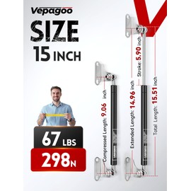 Vepagoo Gas Struts 15 Inch 67Lb/300N Shocks for Heavy Lid, RV Bed Toolbox Boat Hatch Cabinet Trap Door, Heavy Duty Lift Support Spring with Mounting Brackets, (Fit 53lb-74lb Lid), 2pcs (1pair)