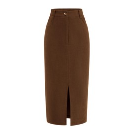 PRETTYGARDEN Corduroy Skirt Women Fall Fashion 2025 High Waisted Pencil Midi Skirts Business Casual Work Office Winter Outfit (Brown,6)