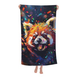 dhakalrlde Funny Red Panda Beach Towel - 32×52in Microfiber Quick Dry Lightweight Pool Bath Celebratory Red Panda Towel for Women Girls Kids, Absorbent Sand Proof Soft Travel Towels for Swim Sports