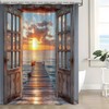 Beach Barn Door Shower Curtain Blue Ocean Hawaiian Sunset Sea