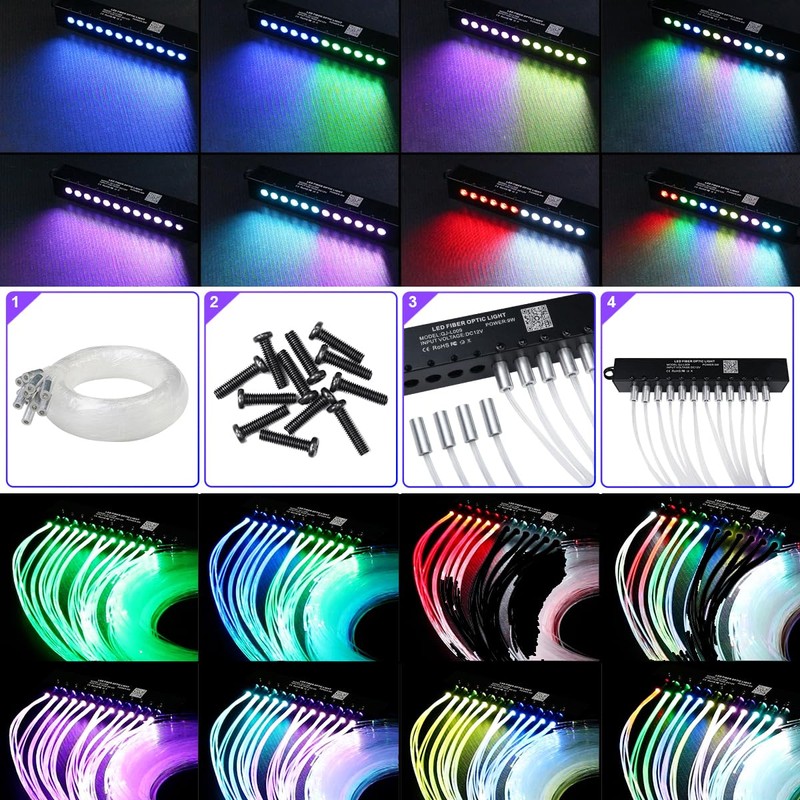 AZIMOM RGB 12LED Meteor Shooting Star Kits 600pcs 0.03in 9.8ft