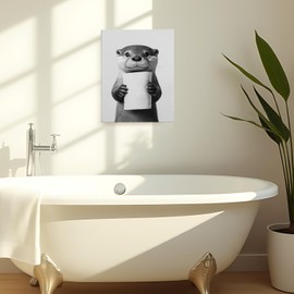 APJYM Funny Sea Otter Bathroom Wall Art, Vintage Black and White Otter Animal Holding Tissue Wall Art Decor for Bathroom Washroom Toilet, 11x14 Inches Framed