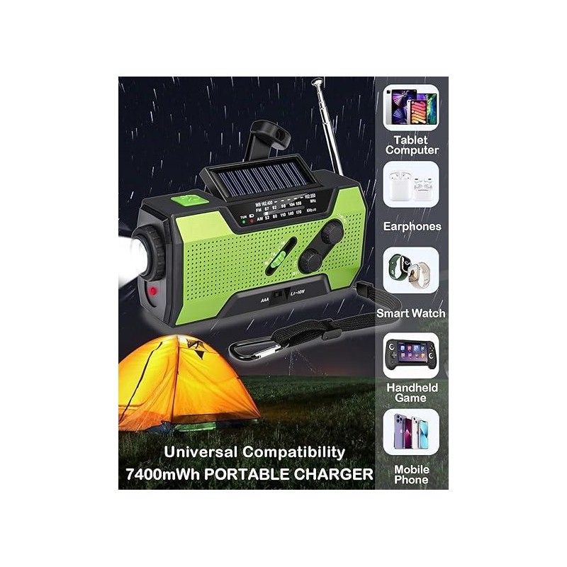 SurvivorX WB02 Solar & Hand Crank Emergency Radio with LED
