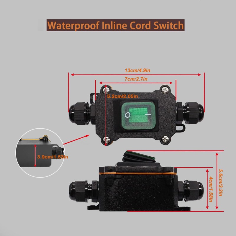 Waterproof Connector Switch, Inline Power Cord Switch IP65, On/Off Toggle