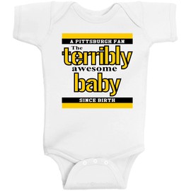 BeeGeeTees Pittsburgh Terribly Awesome Baby Funny Parody Steeler One Piece (White, 6 Month)