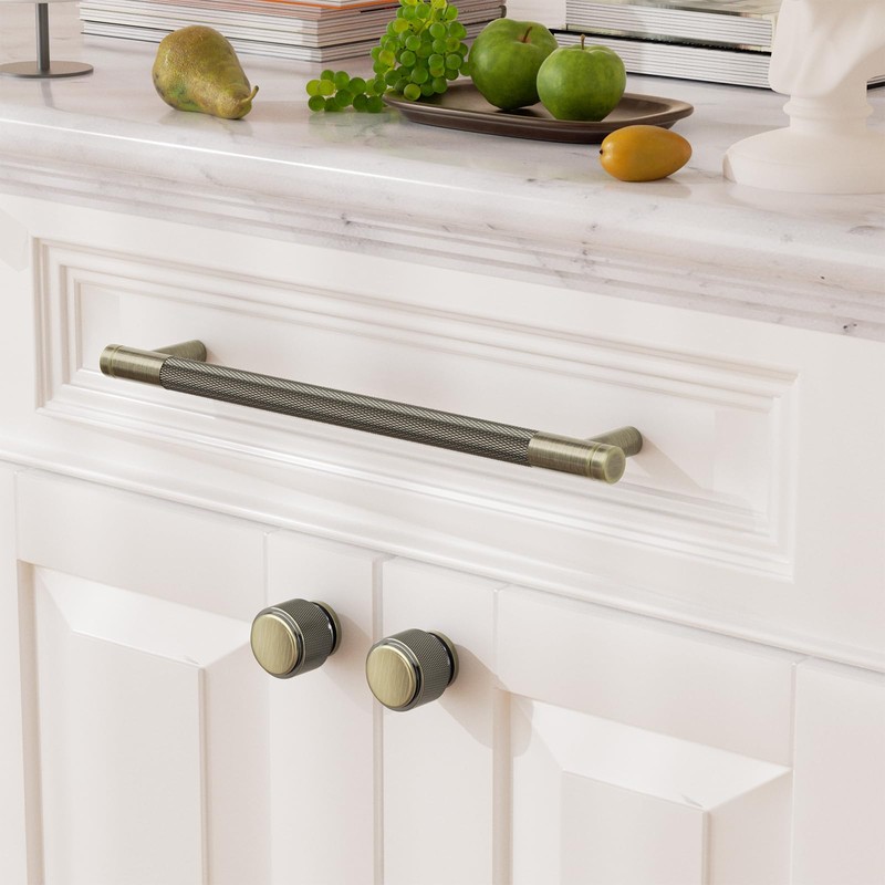 FURNIWARE 10 Pack Shiny Antique Brass Knurled Cabinet Knobs, 25mm