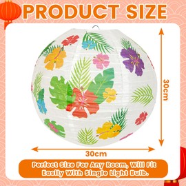 Paper Lampshade Hanging Light Shade 30cm, Oriental Ribbed Japanese Ceiling Fixture with Pineapple & Floral Hawaiian Patterns, Perfect for Home Lighting, Wedding,Party & Boho Decor (Tropical Flowers)