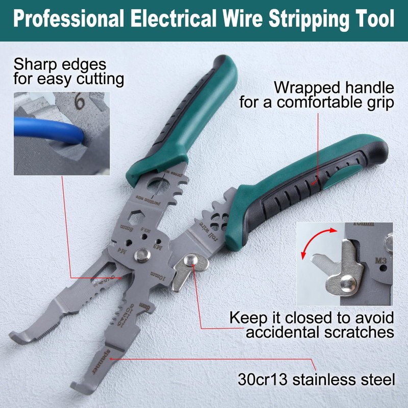 GOLD DEER 10-IN-1 Multifunctional Wire Stripper, Wire Stripper Function, Crimping