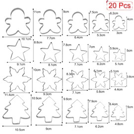 20-Piece Cookie Cutters Christmas Cookie Cutters, Stainless Steel, Cookie Cutters, Fondant Cookie Cutters, Gingerbread Man Star Snowflake Christmas Tree Cookie Cutter