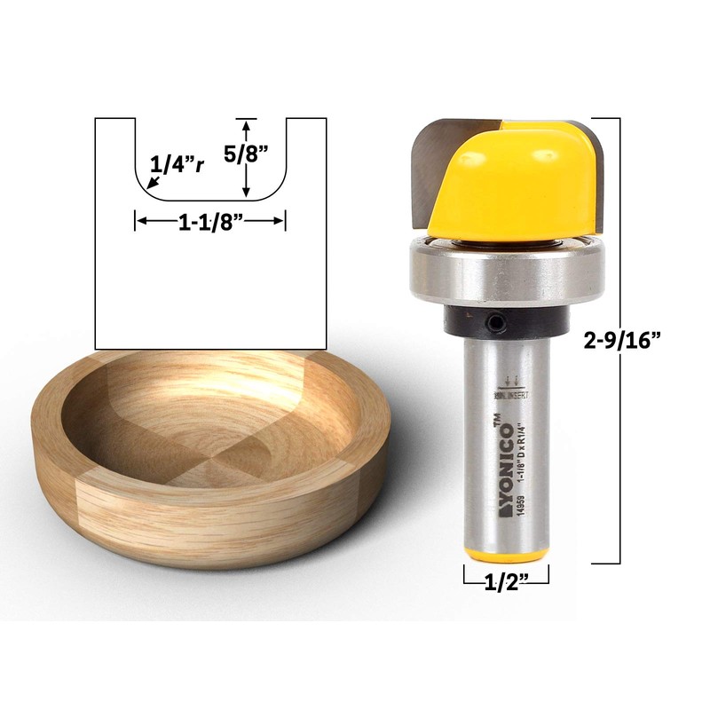YONICO 14959 1-1/8-Inch Diameter Bowl & Tray Template Router Bit